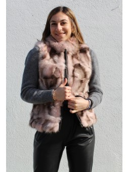 LENA Gilet renard Rose Poudré